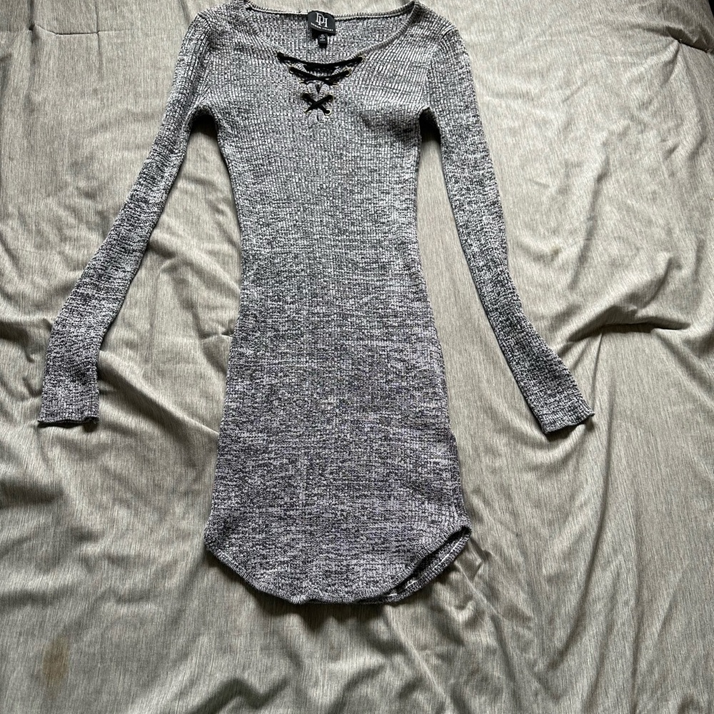 Gray Long Sleeve Knit Dress